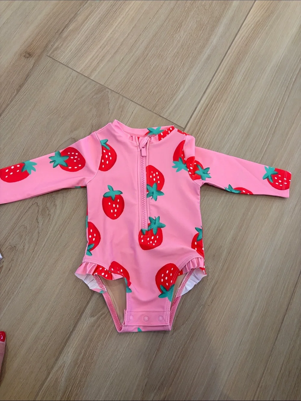 Baby Girls Long Sleeve Rash Guard Bodysuit - Pink Strawberry Print & Light Purpl